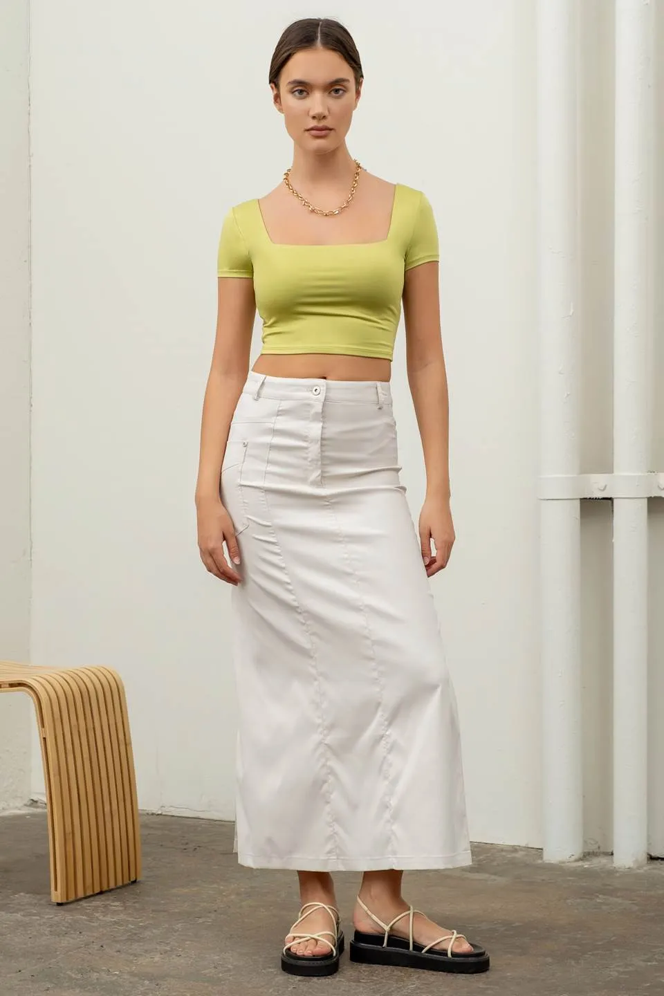 REVERSIBLE SOLID SQUARE NECK KNIT TOP