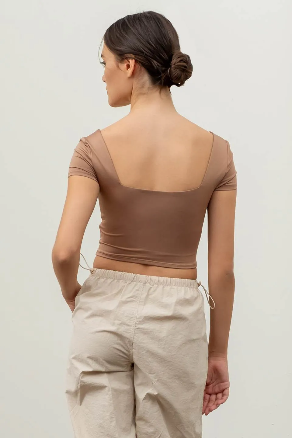 REVERSIBLE SOLID SQUARE NECK KNIT TOP