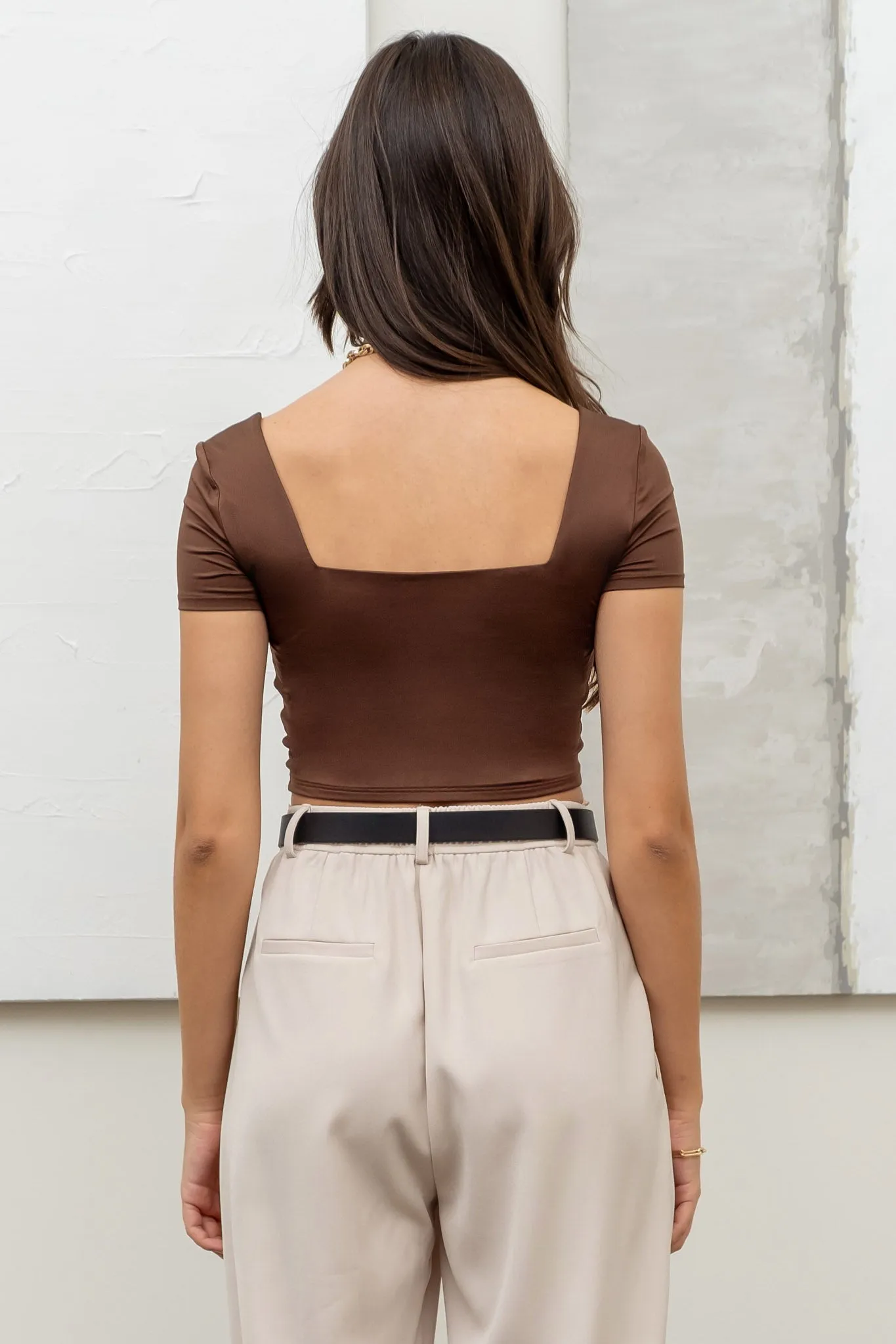 REVERSIBLE SOLID SQUARE NECK KNIT TOP