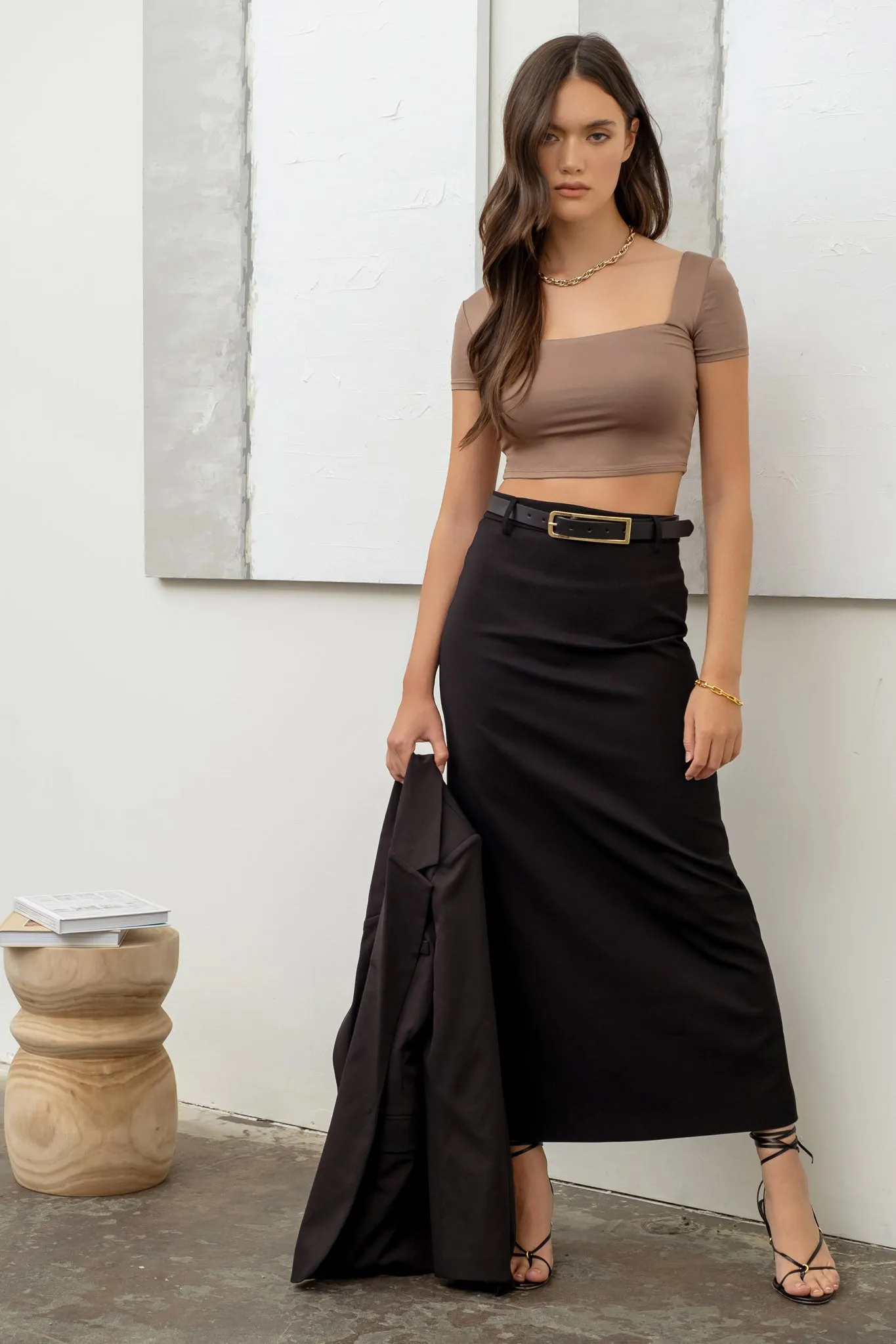 REVERSIBLE SOLID SQUARE NECK KNIT TOP