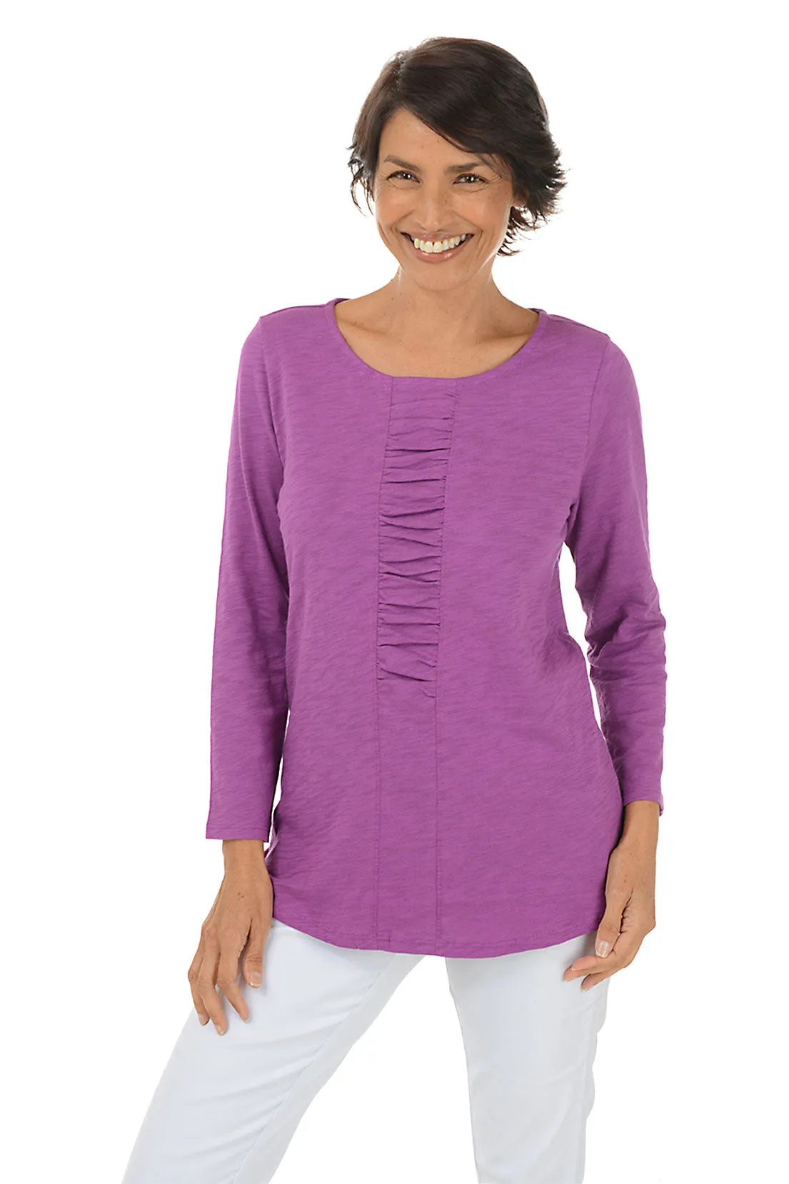Ruched Panel Slub-Knit Top