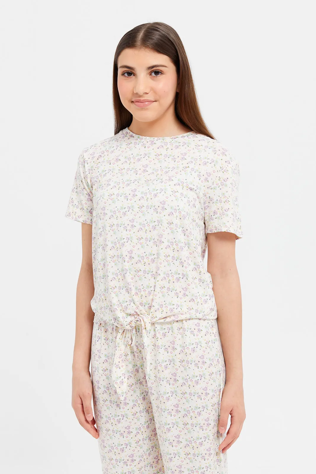 Senior Girls Ivory Printed Pyjama Set (2 Piece)