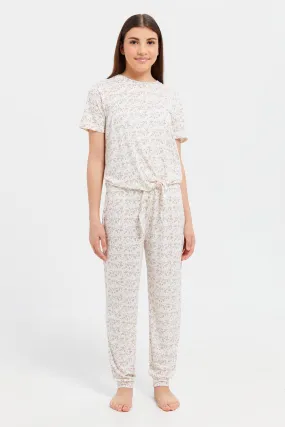Senior Girls Ivory Printed Pyjama Set (2 Piece)