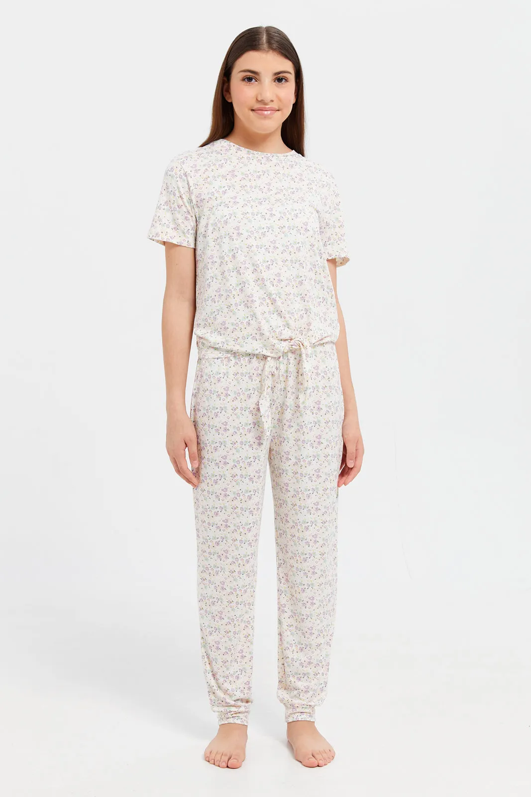 Senior Girls Ivory Printed Pyjama Set (2 Piece)
