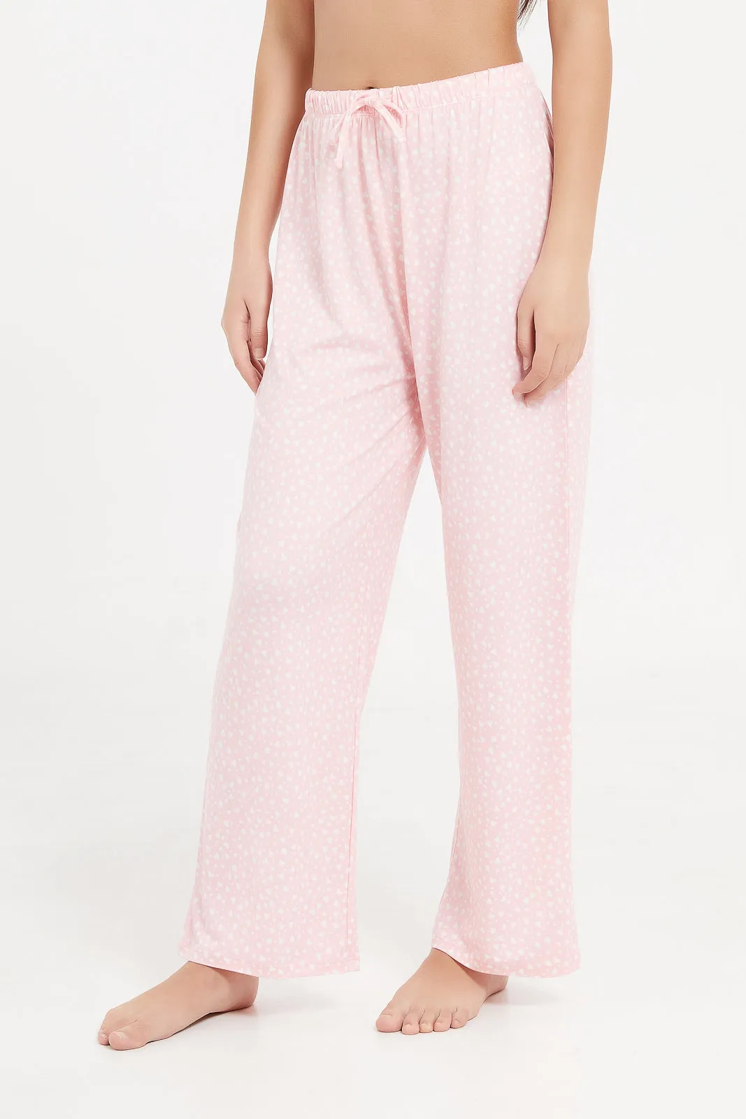 Senior Girls Pink Heart Front Tie Pyjama Set (2 Piece)