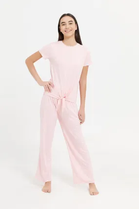 Senior Girls Pink Heart Front Tie Pyjama Set (2 Piece)