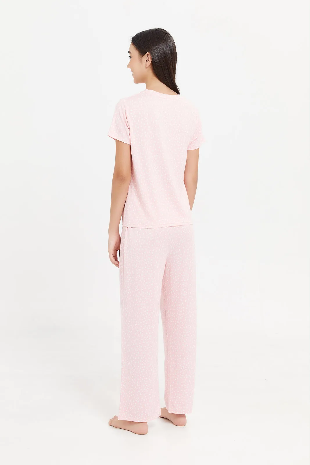 Senior Girls Pink Heart Front Tie Pyjama Set (2 Piece)