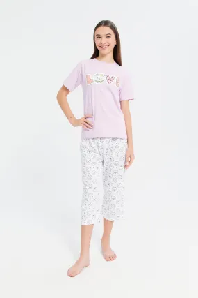 Senior Girls Purple And White Love Pajama Set (2 Piece)