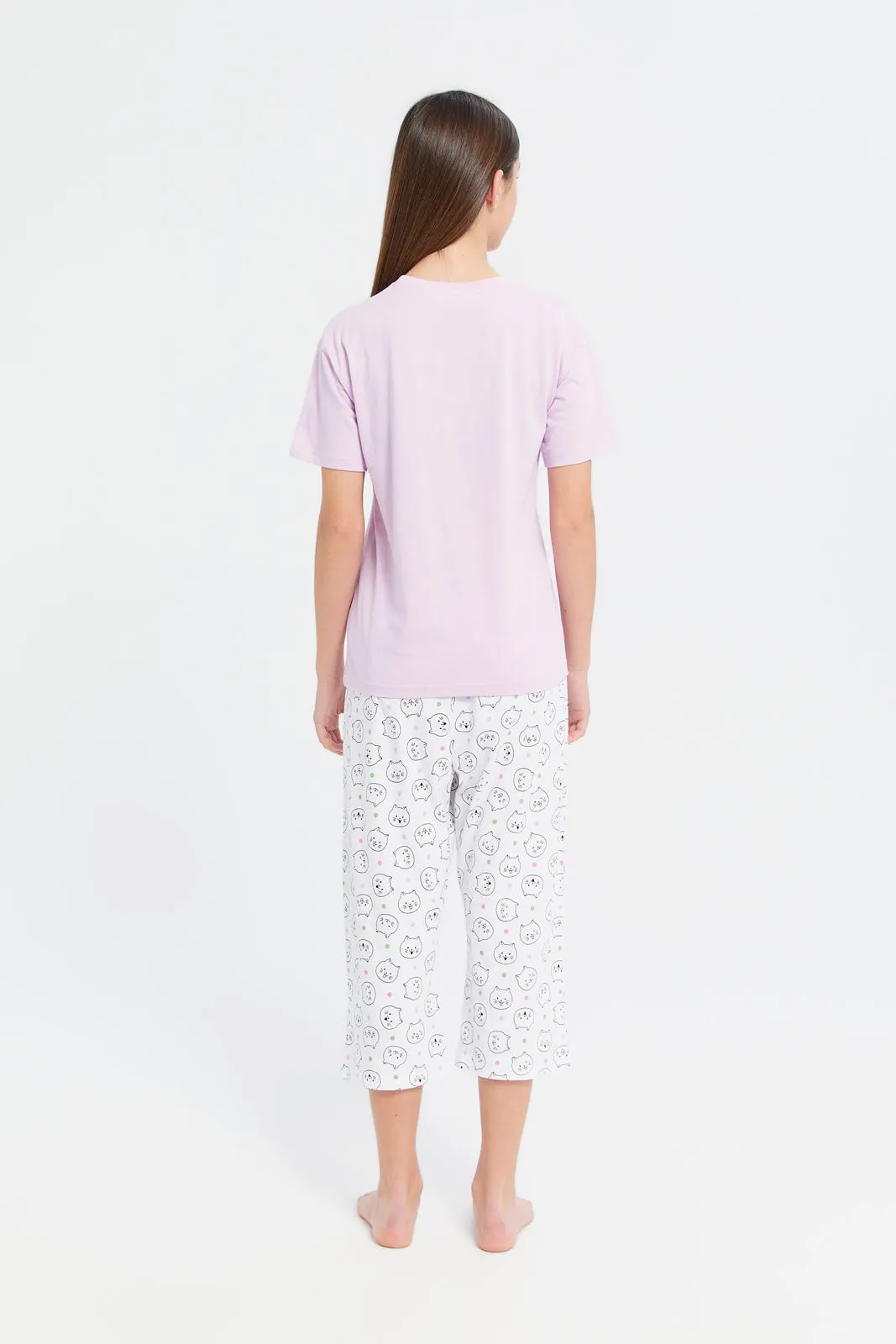 Senior Girls Purple And White Love Pajama Set (2 Piece)