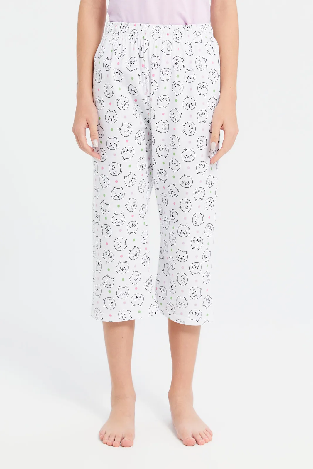 Senior Girls Purple And White Love Pajama Set (2 Piece)