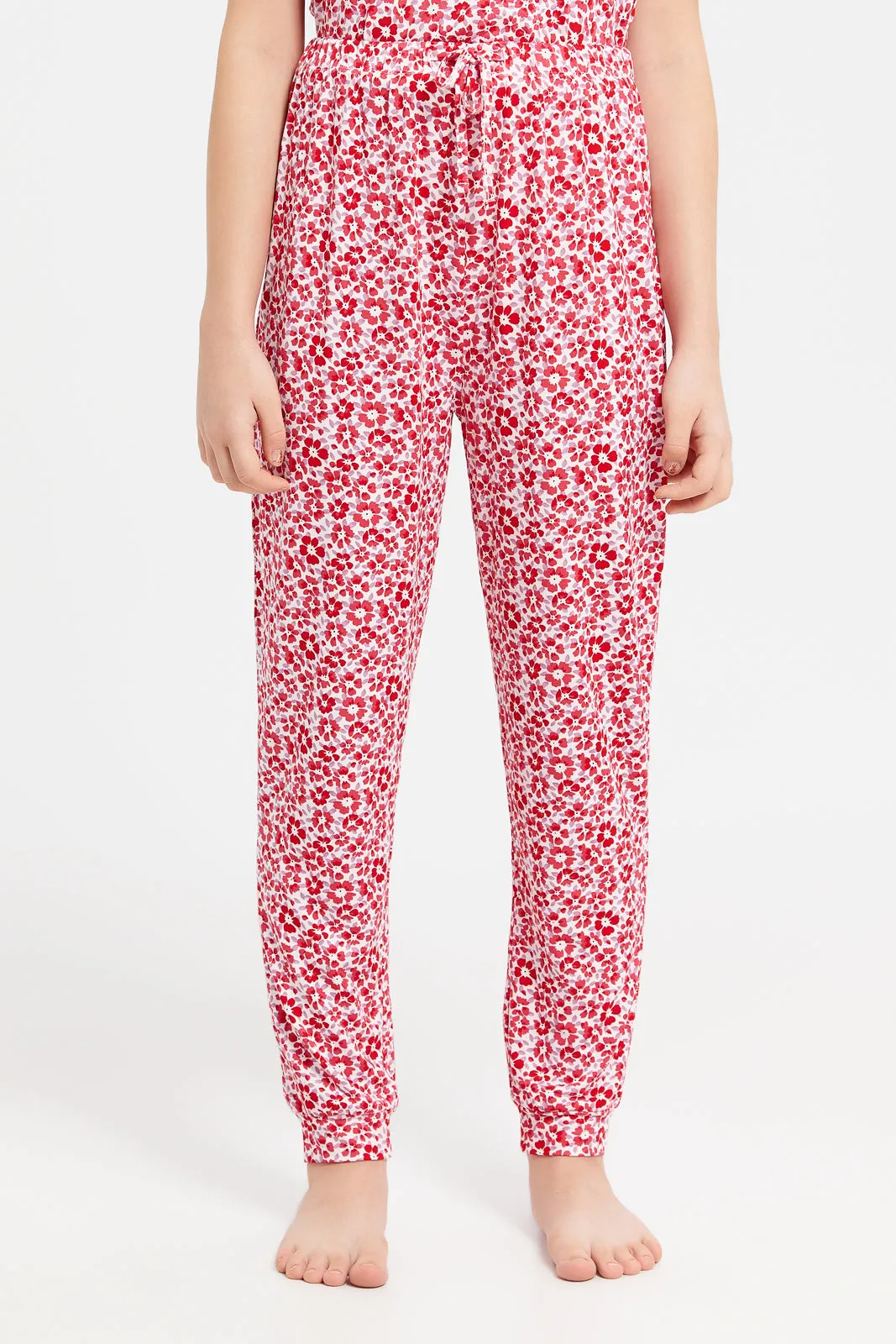 Senior Girls Red Printed Pyjama Set (2 Piece)