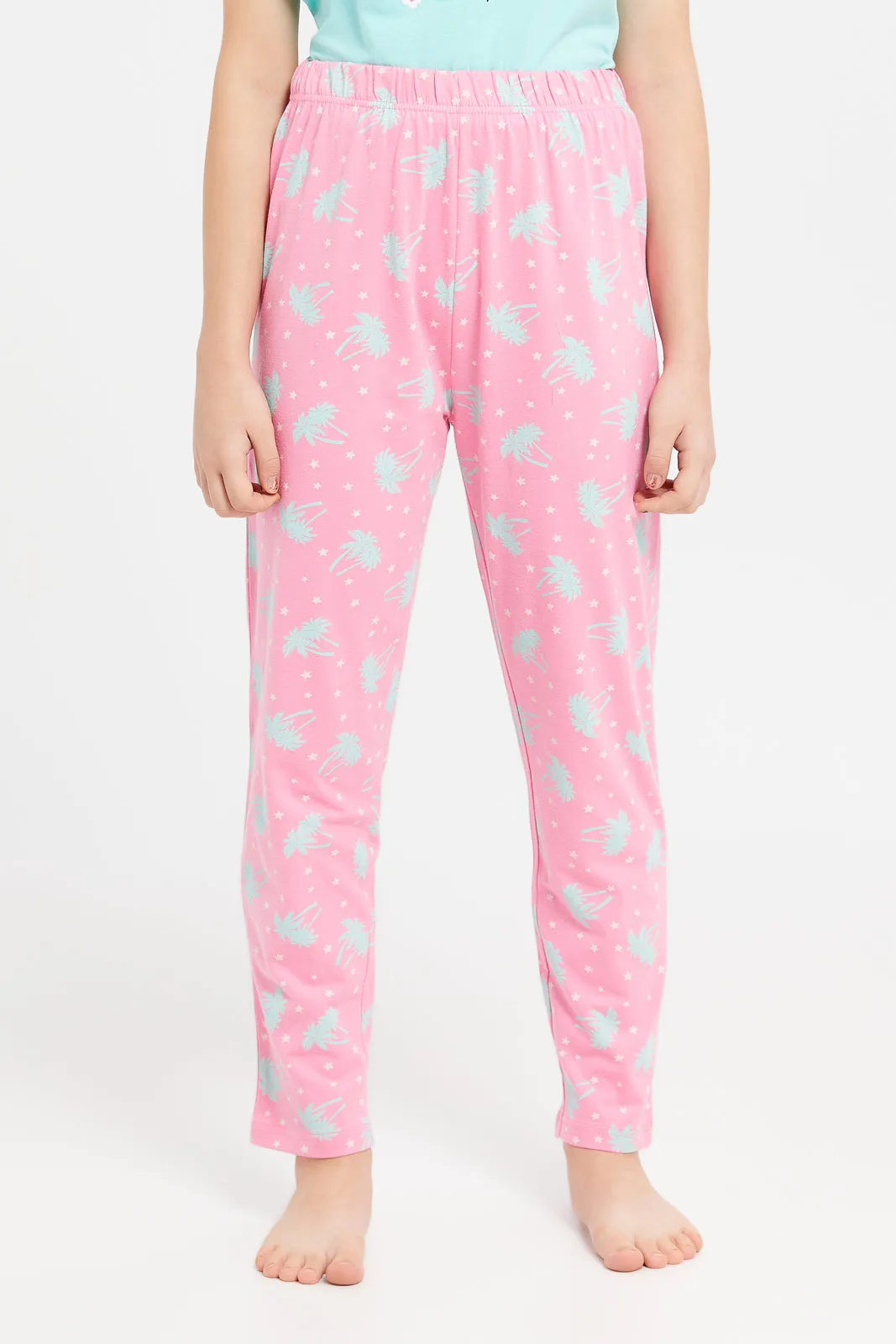 Senior Girls Teal And Pink Ruffles Pyjama Set (2 Piece)