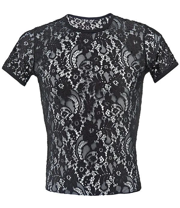 Sheer Lace Slim Fit Black Shirt