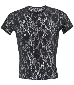 Sheer Lace Slim Fit Black Shirt