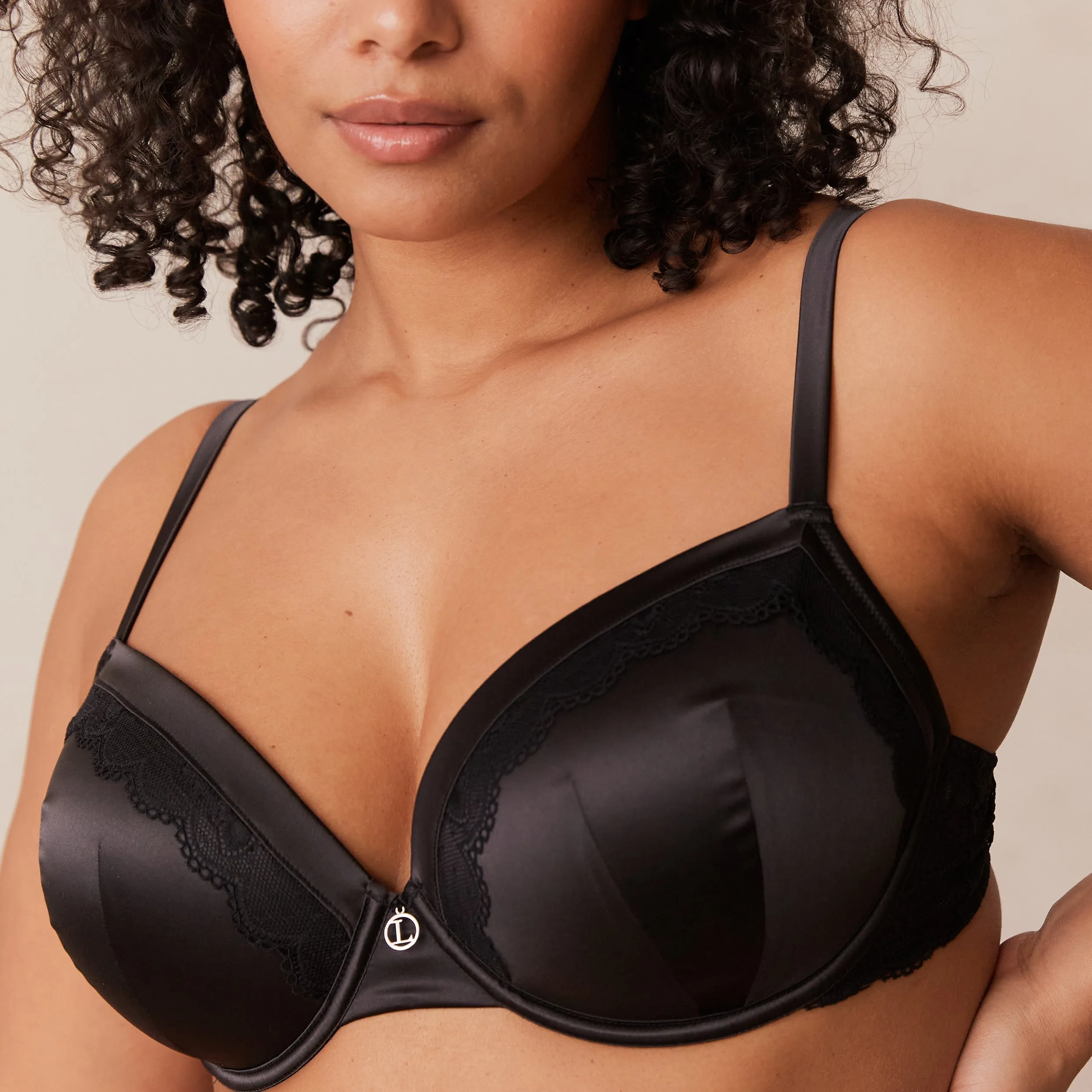 Soft Satin T-shirt Bra  - Black