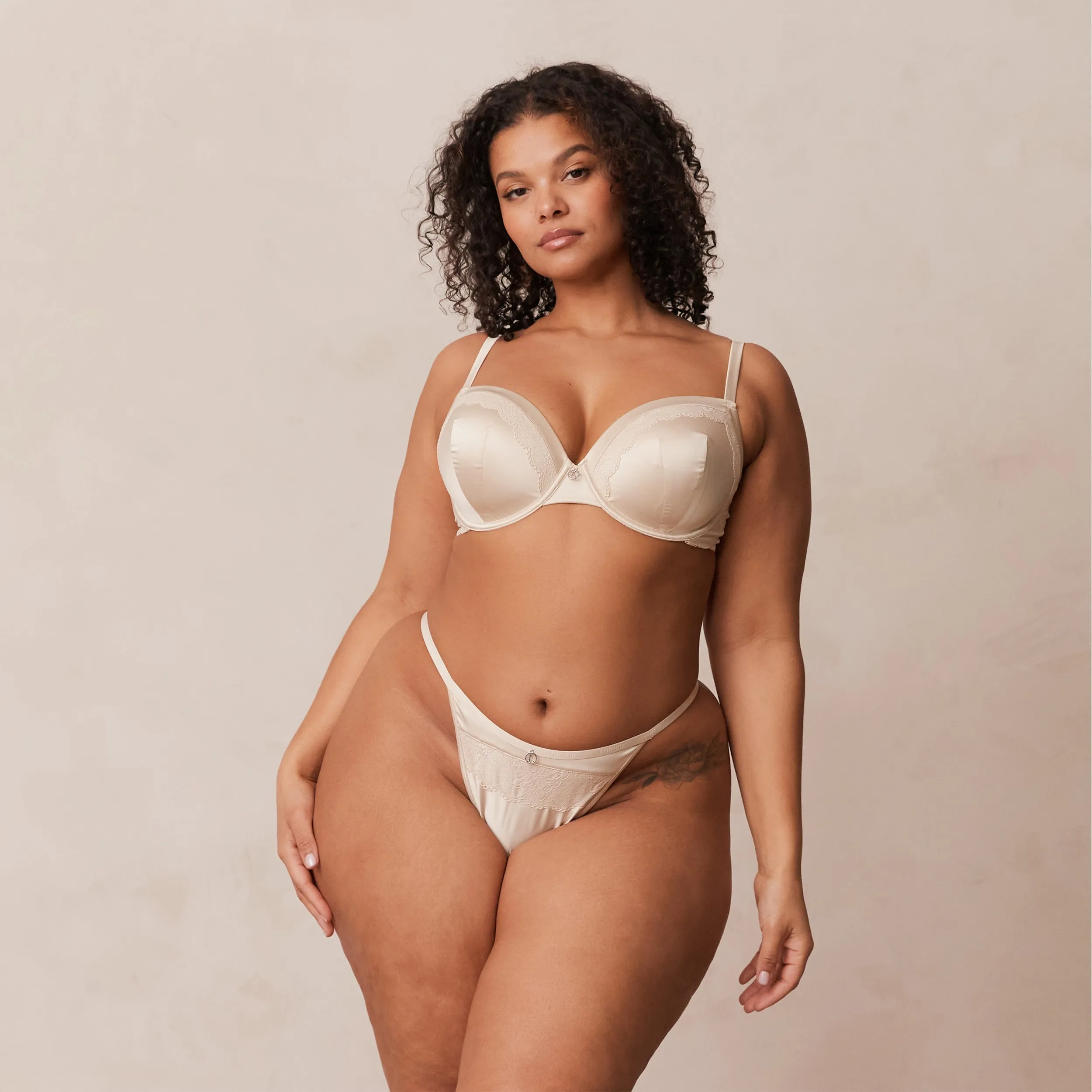 Soft Satin T-shirt Bra  - Latte