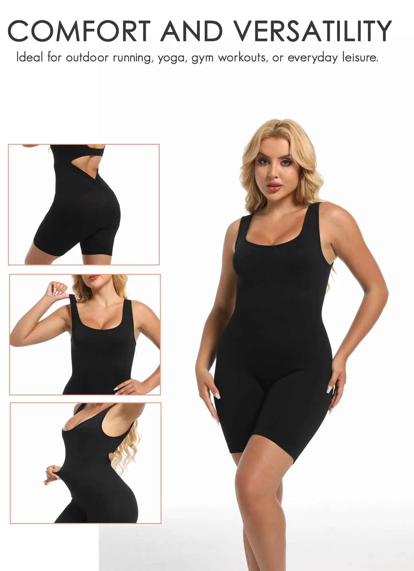 Sooslick Women Sleeveless playsuits Sexy Backless Tank Tops Bodycon Scrunch Butt Yoga Rompers Seamless jumpsuit