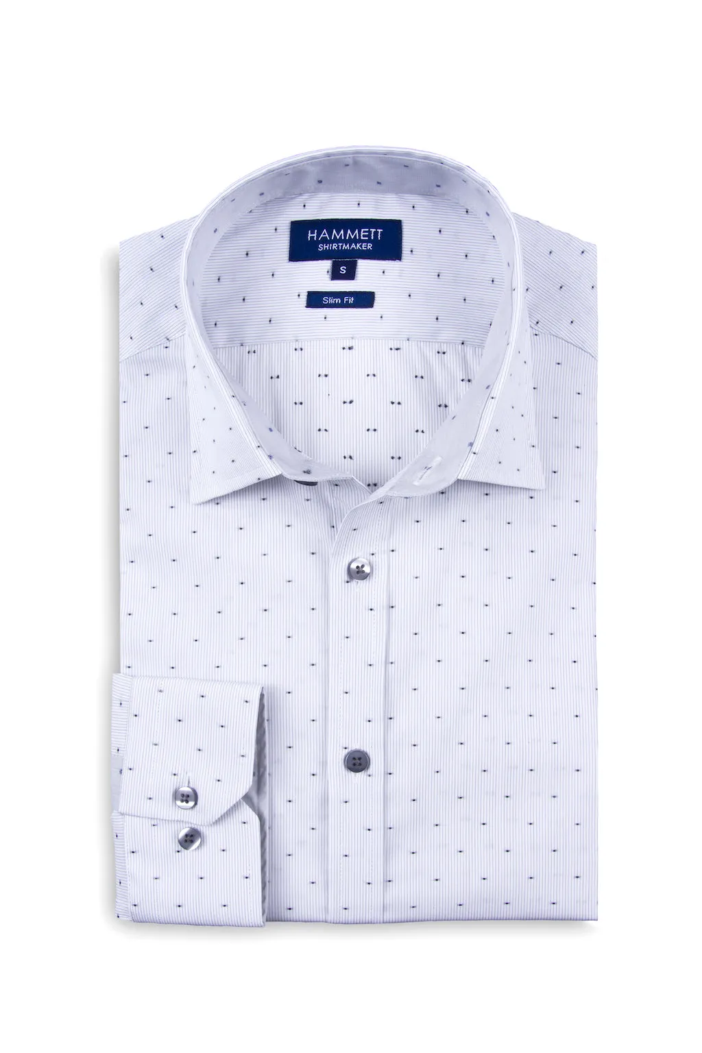 Spot & Fine Stripe White Stretch Cotton Men's Shirt
