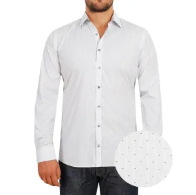 Spot & Fine Stripe White Stretch Cotton Men's Shirt
