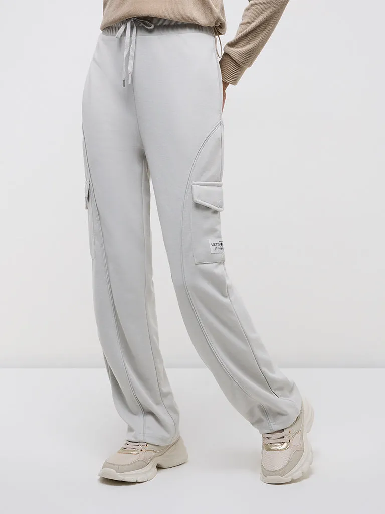 Studiofit Light Grey High-Rise Cotton Blend Track Pants
