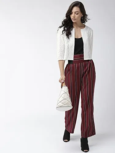 Style Quotient Women Off White Self Design Floral lace Regular Open Front Shrug