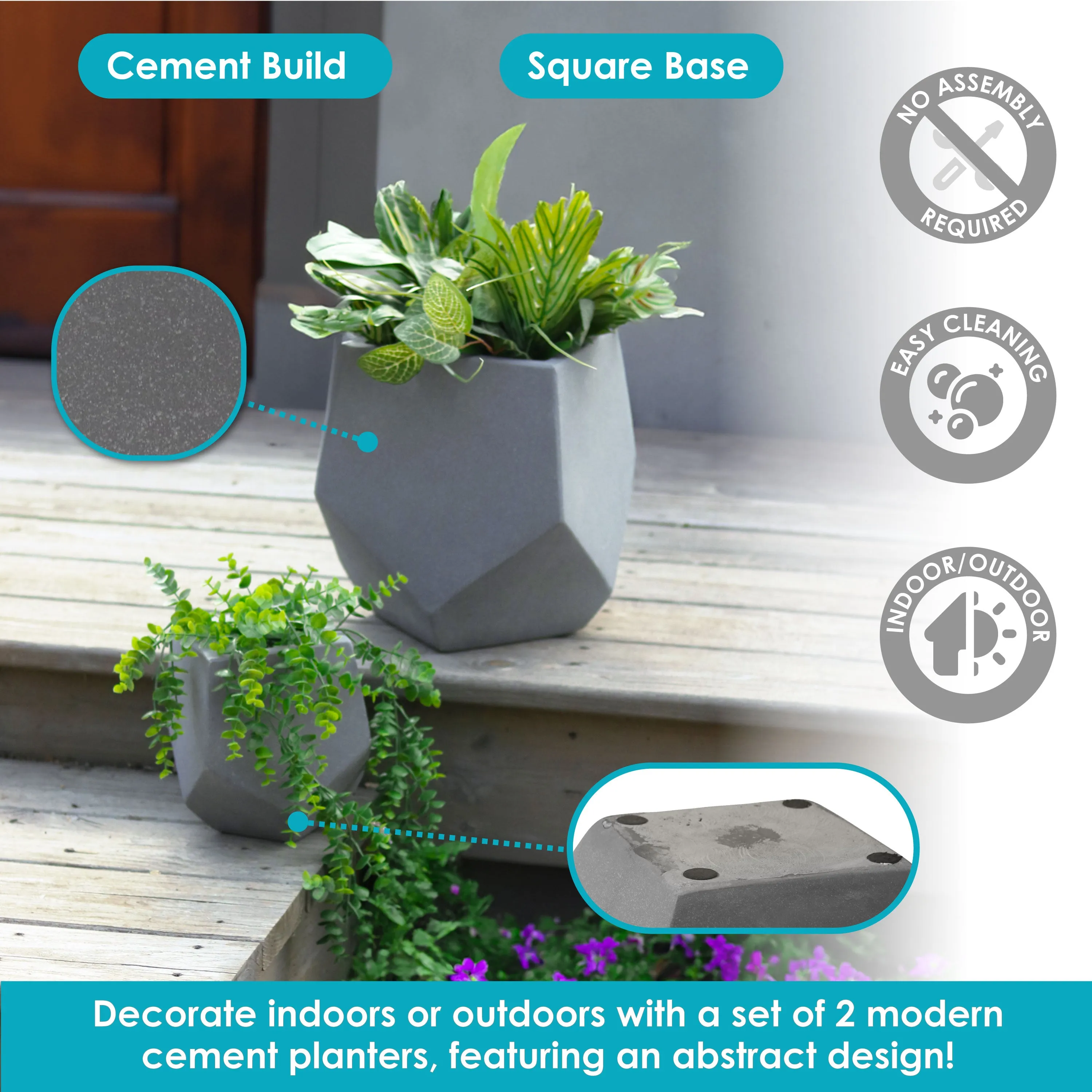 Sunnydaze Outdoor Concrete Planter Set - Moondust