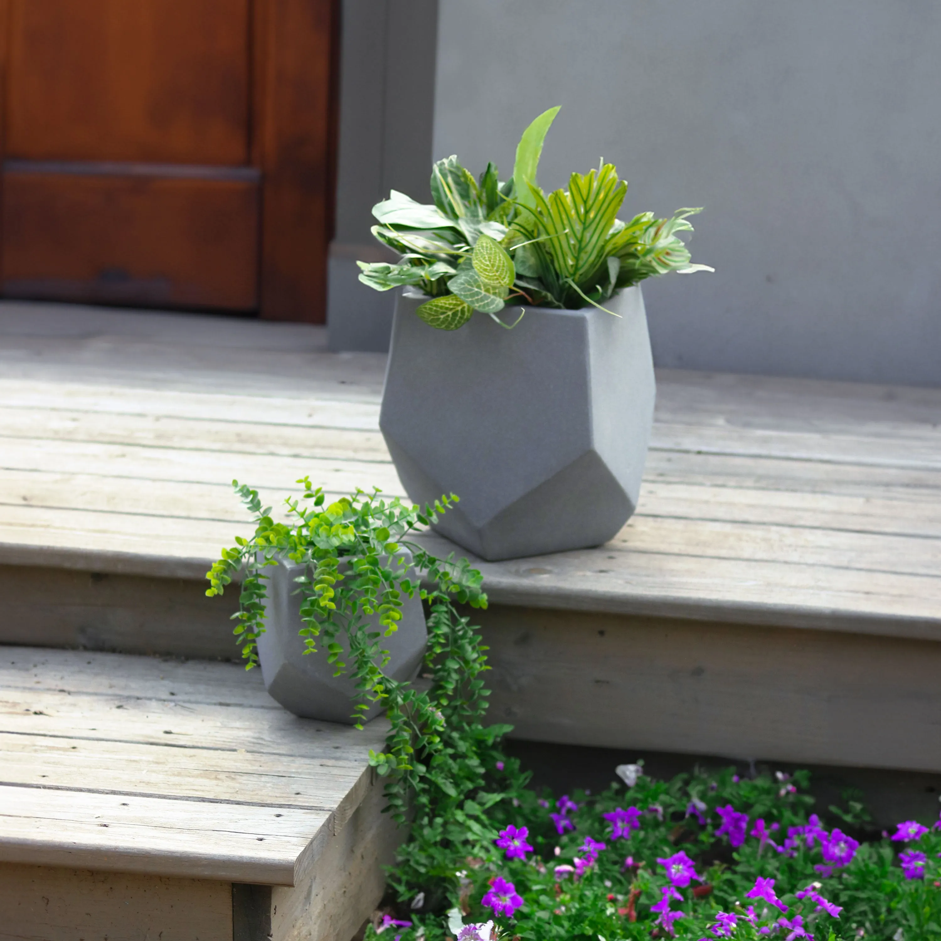 Sunnydaze Outdoor Concrete Planter Set - Moondust