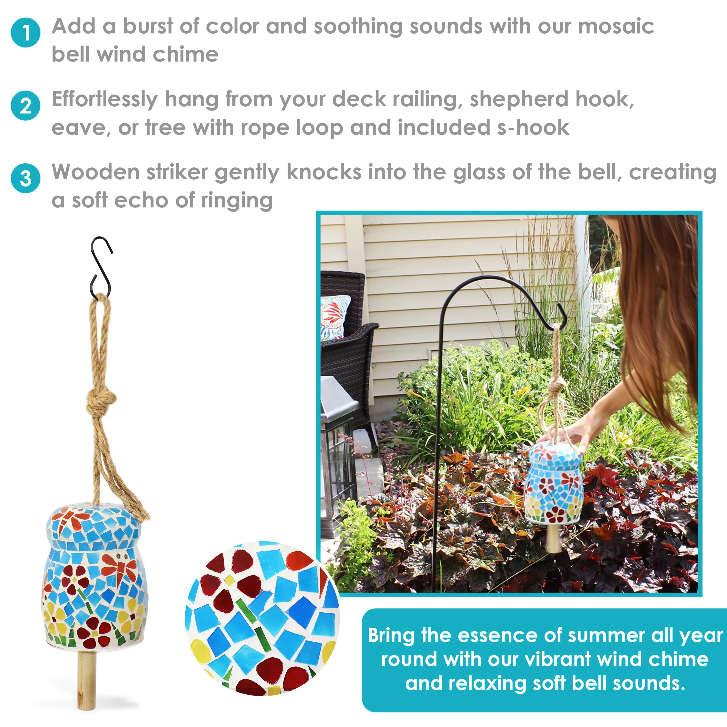 Sunnydaze Spring Flowers Mosaic Glass Wind Chime Bell