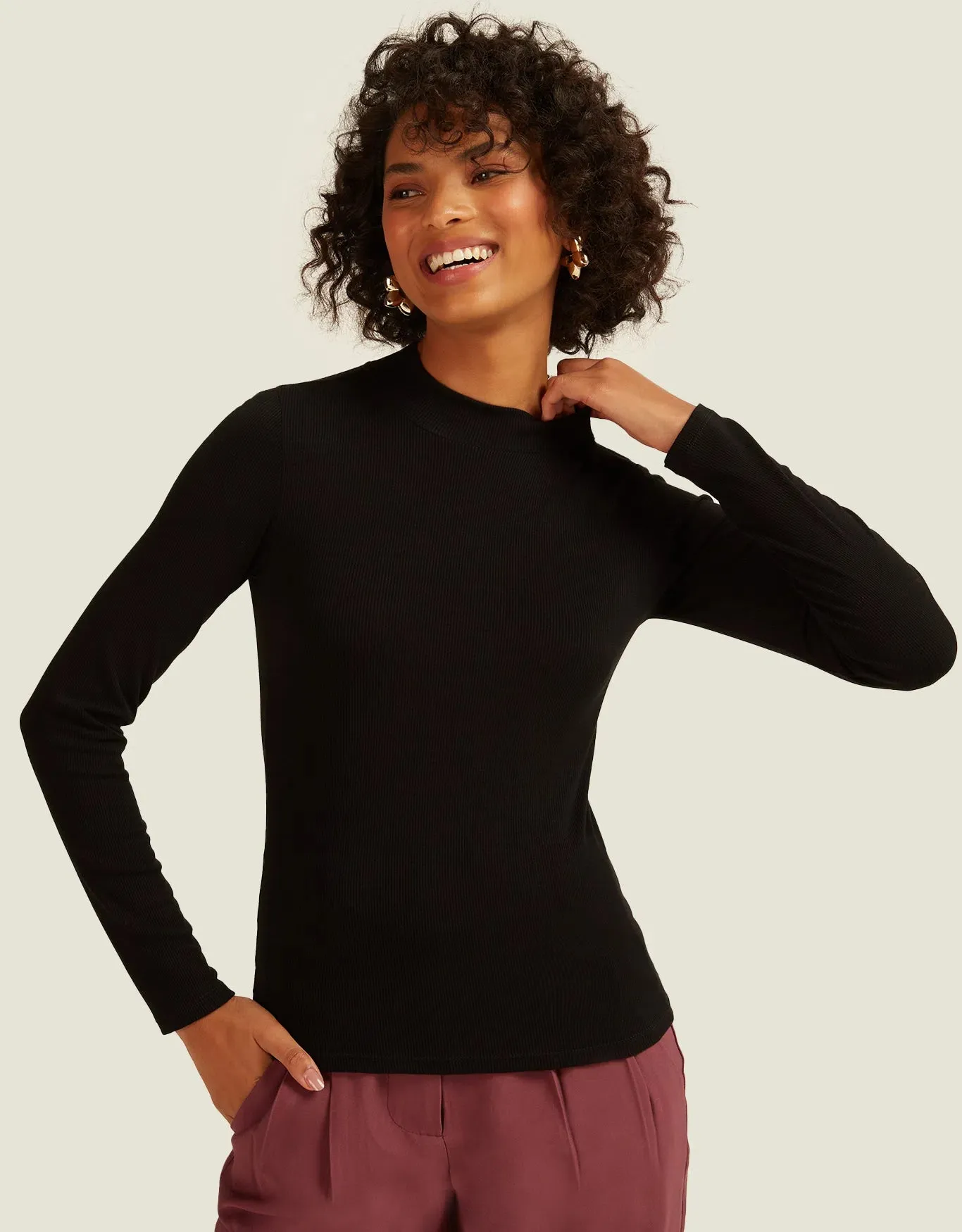 T-shirt Rib Manga Longa Preta Shoulder