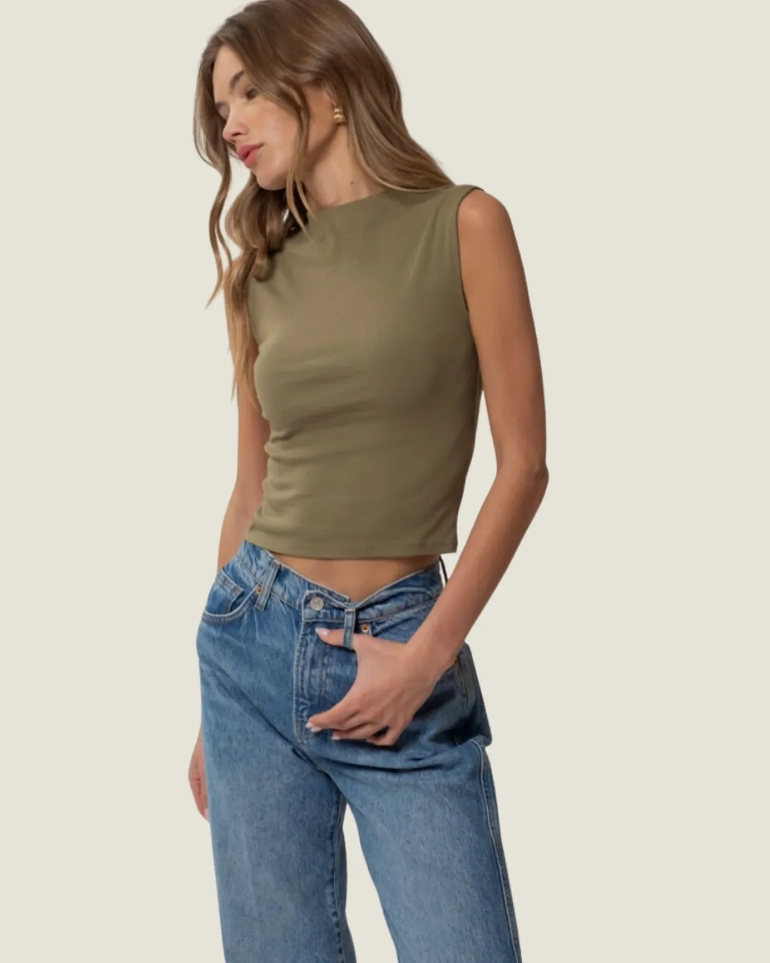 The Amelia: Mock Neck Sleeveless Cropped Top