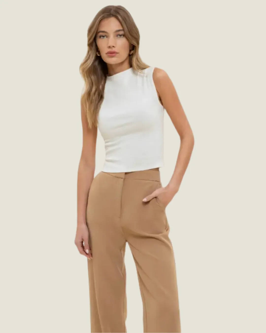 The Amelia: Mock Neck Sleeveless Cropped Top