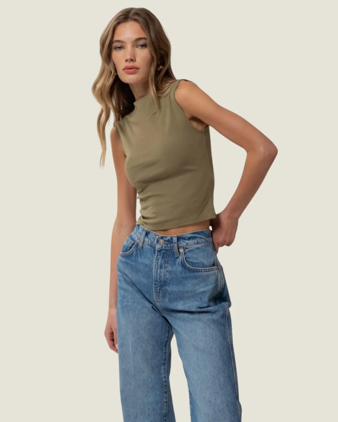 The Amelia: Mock Neck Sleeveless Cropped Top