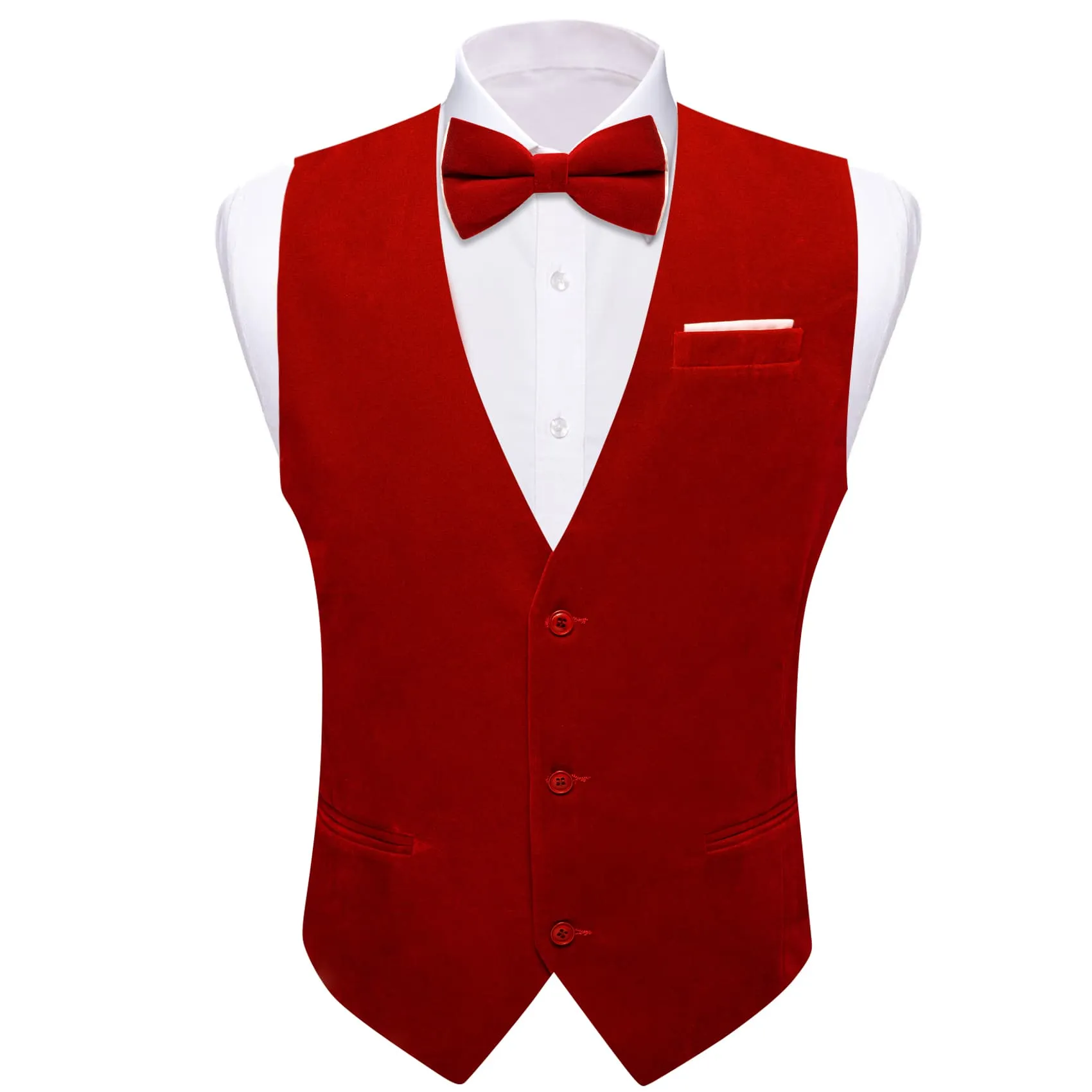 Ties2you Dress Vest Dark Red Solid V-Neck Mens Suede Leather Vest Waistcoat Bow Tie Set