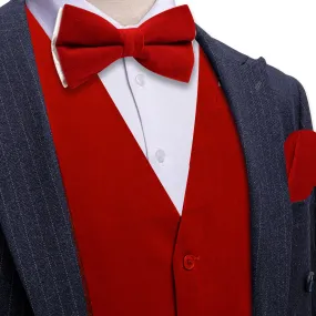 Ties2you Dress Vest Dark Red Solid V-Neck Mens Suede Leather Vest Waistcoat Bow Tie Set