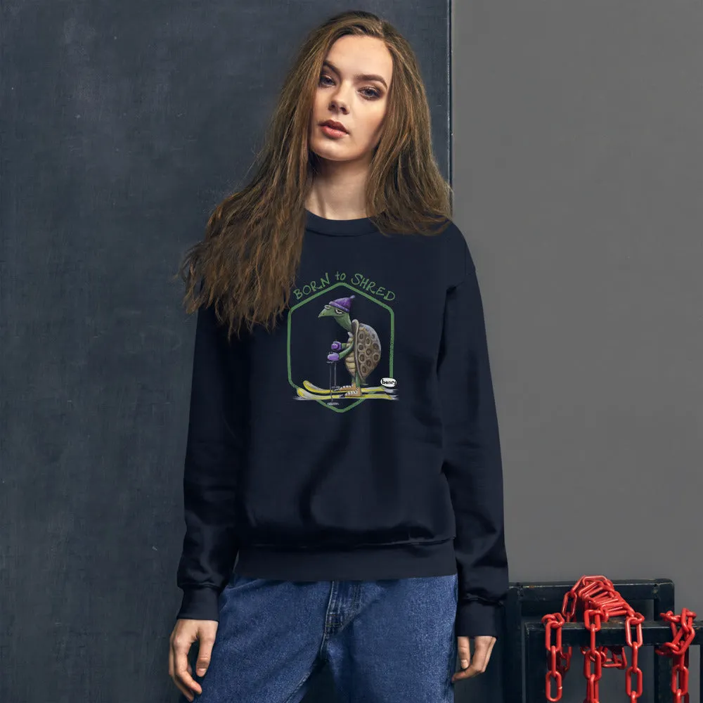 Turtle Skiing - "Born to Shred" Unisex Navy Sweatshirt | Wearable Art by Seattle Mural Artist Ryan "Henry" Ward