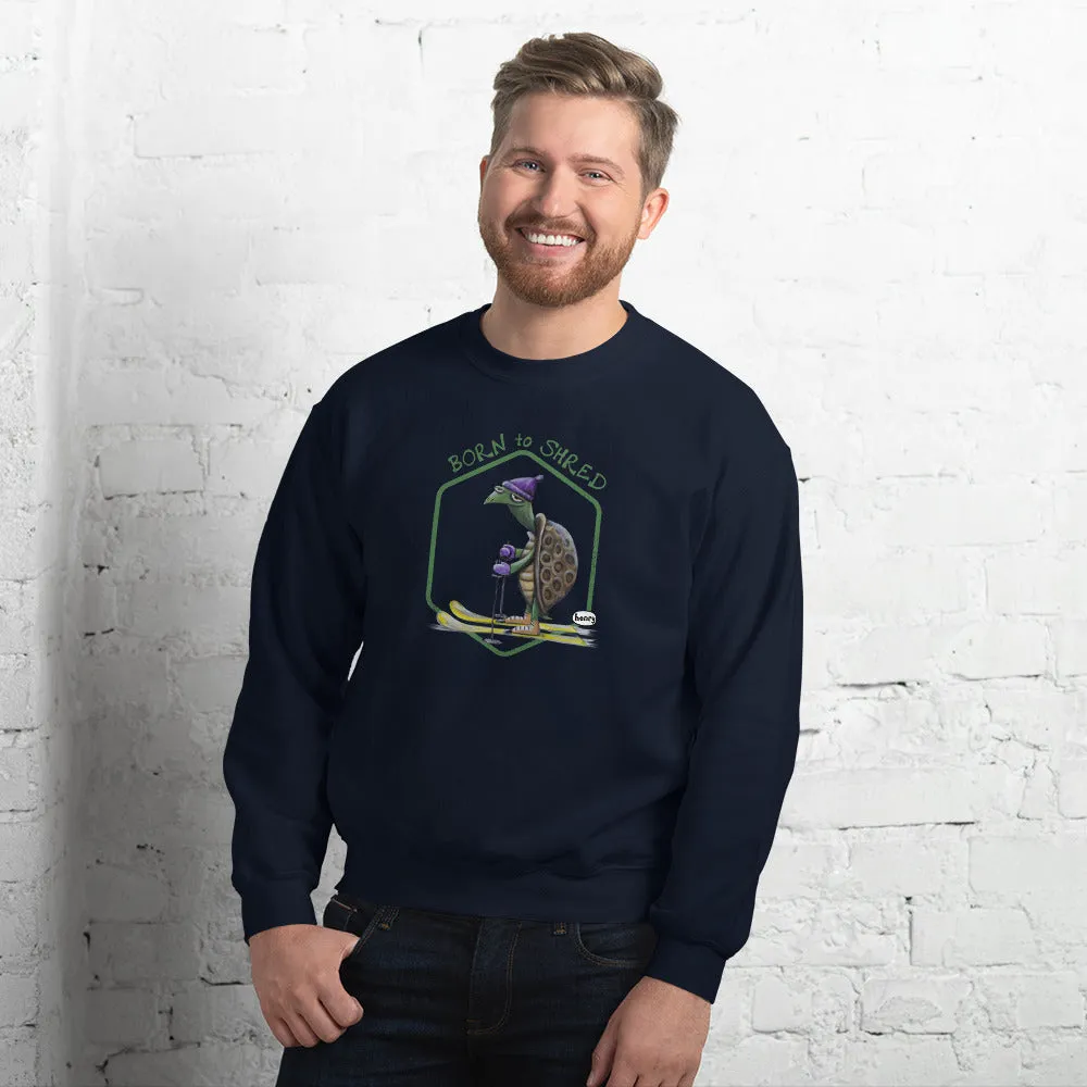 Turtle Skiing - "Born to Shred" Unisex Navy Sweatshirt | Wearable Art by Seattle Mural Artist Ryan "Henry" Ward