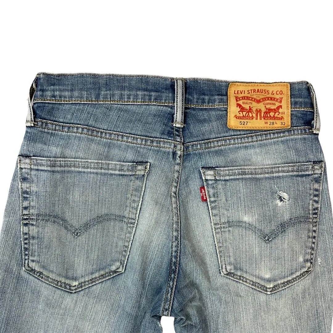 Vintage 90s 00s Blue Levi’s 527  Distressed Bootcut Denim Jeans 28 Waist S