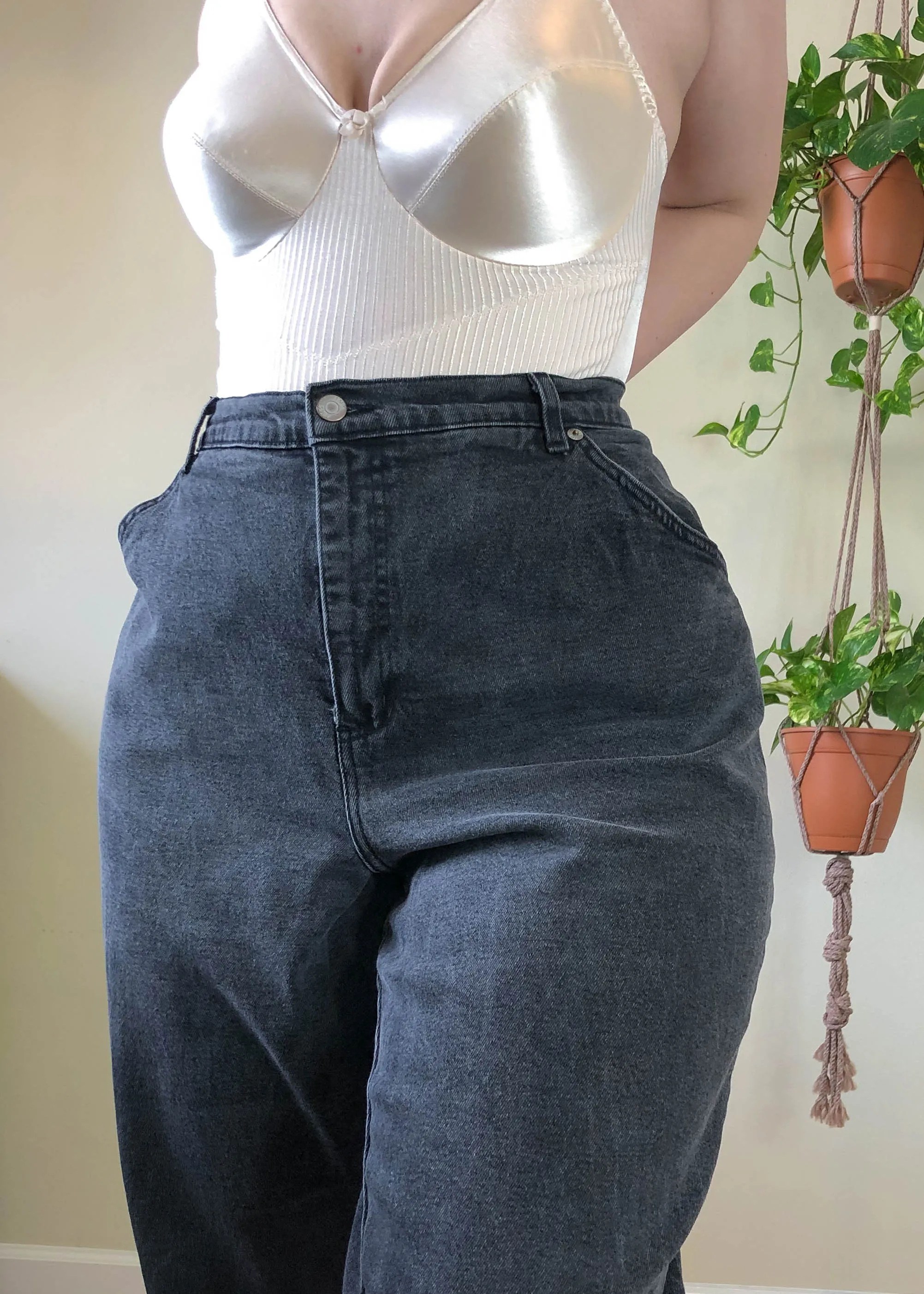 Vintage Faded Black Mom Jeans with Slight Stretch - 3X