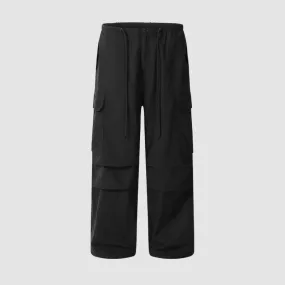Vintage Pleated Solid Color Parachute Pants