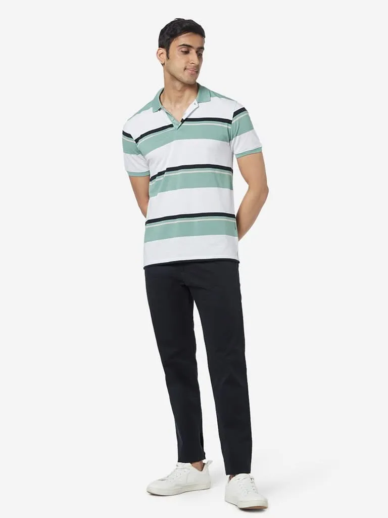 WES Casuals Sage Slim-Fit Striped Polo T-Shirt