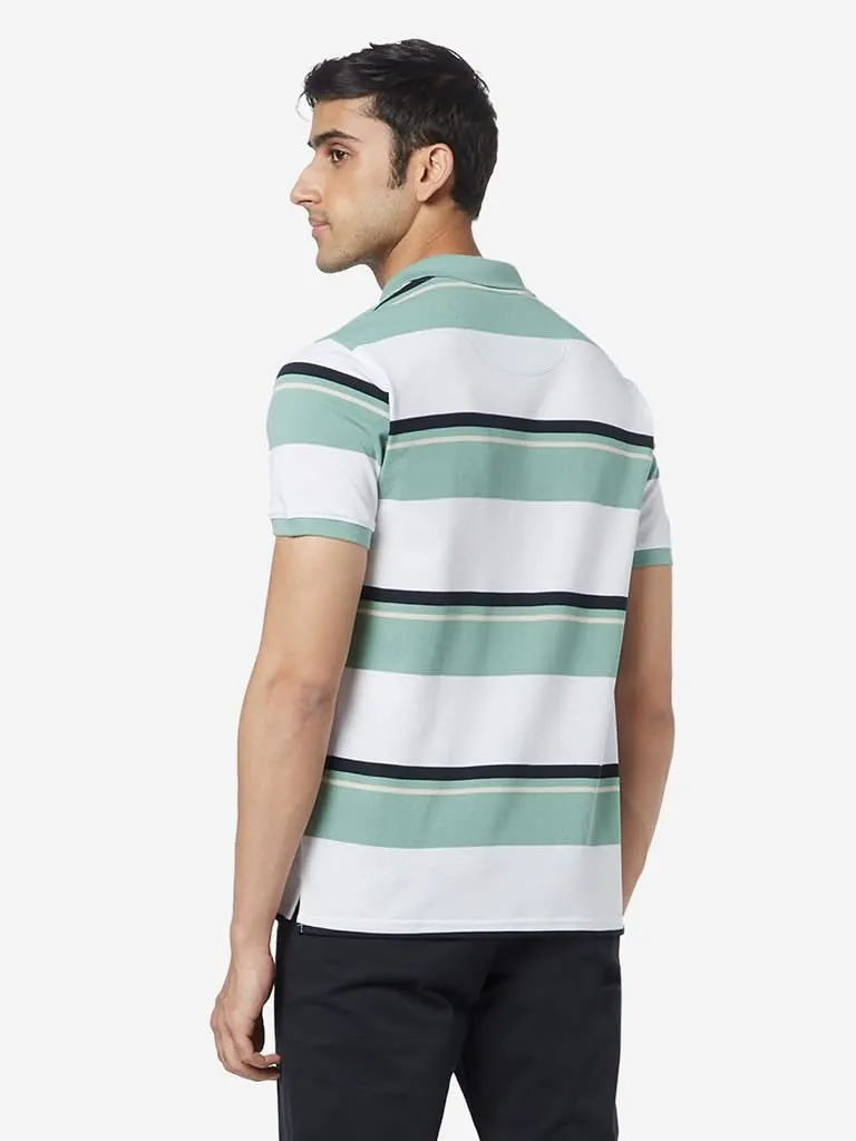 WES Casuals Sage Slim-Fit Striped Polo T-Shirt