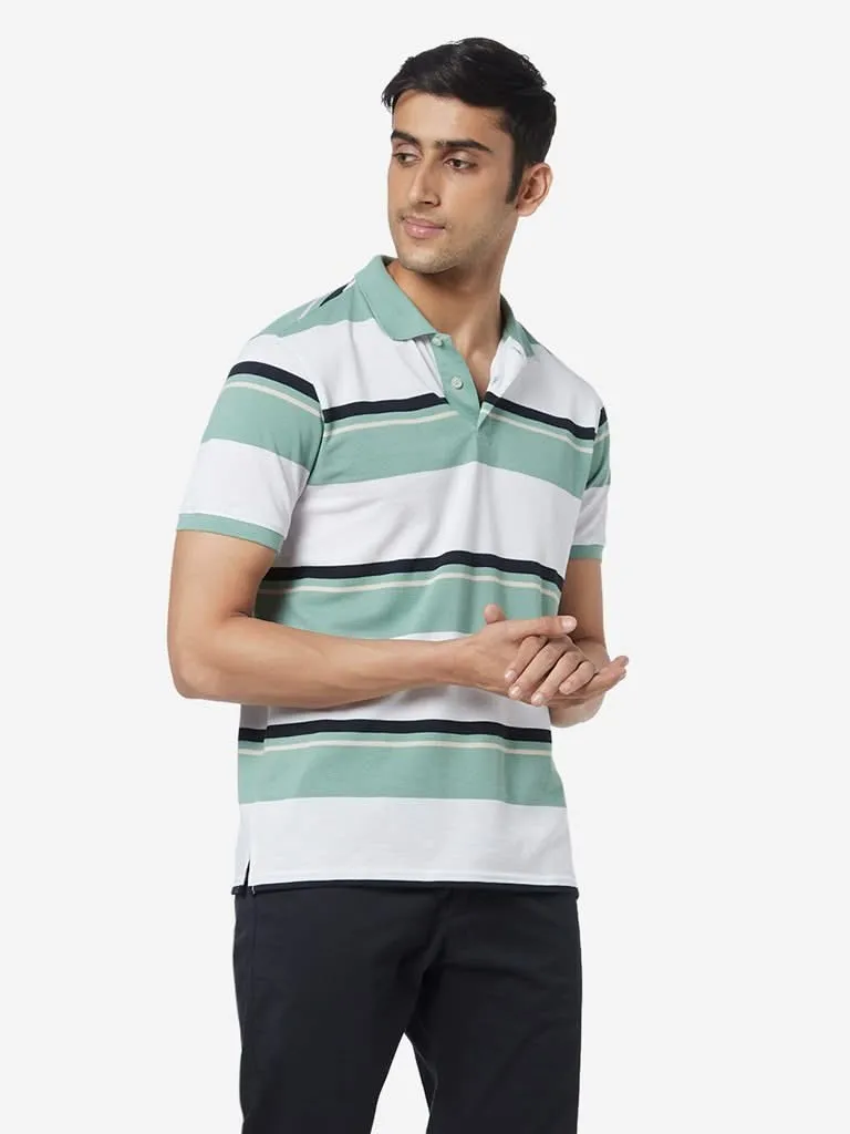 WES Casuals Sage Slim-Fit Striped Polo T-Shirt