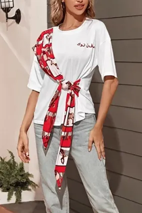 White Bowknot Patchwork T-shirt