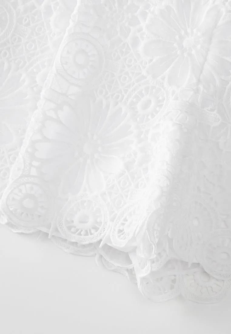 White Lace Pleated Shorts