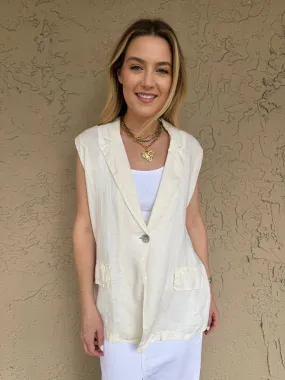 Willow Long Linen Vest - Ecru