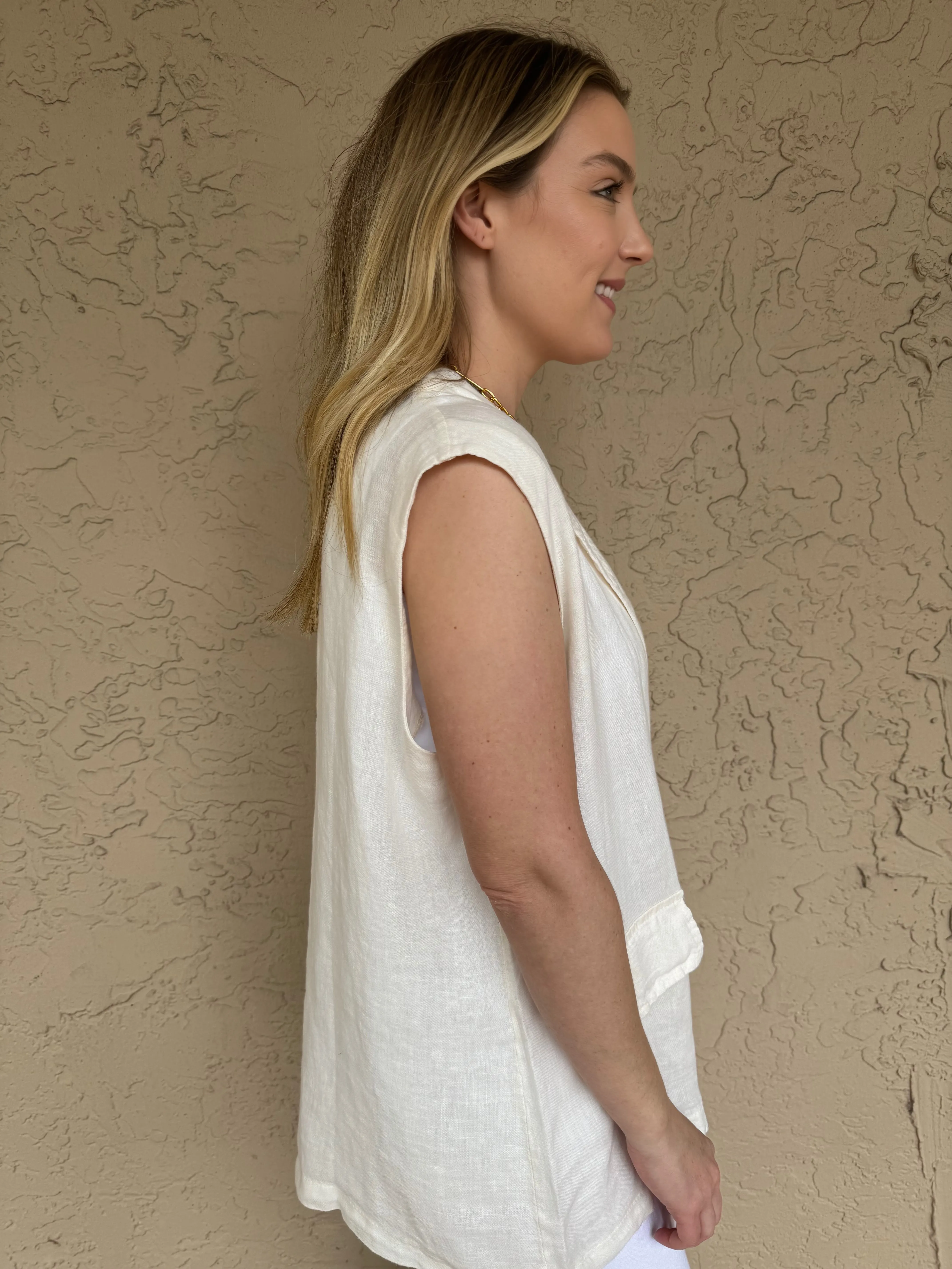 Willow Long Linen Vest - Ecru