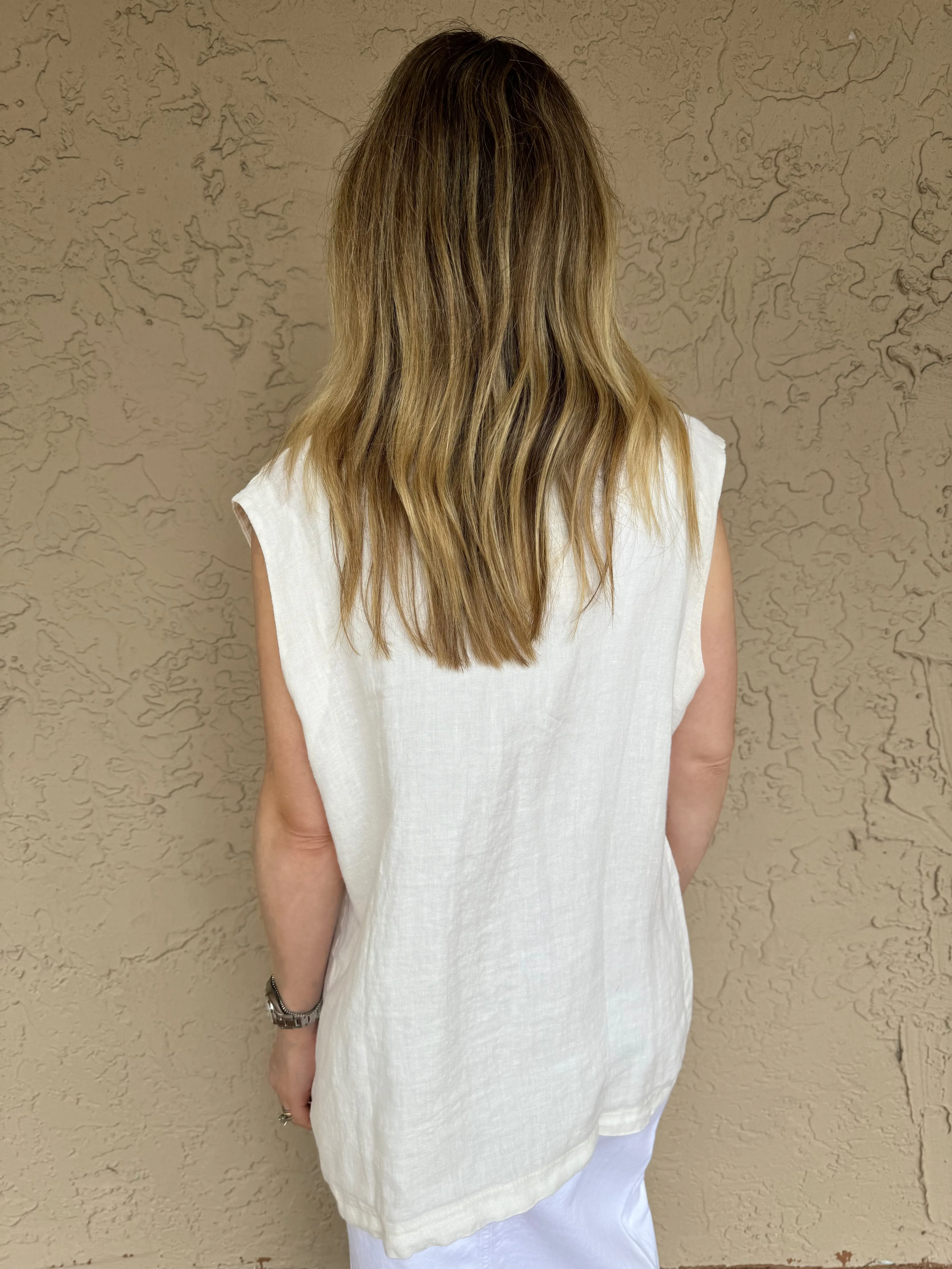 Willow Long Linen Vest - Ecru