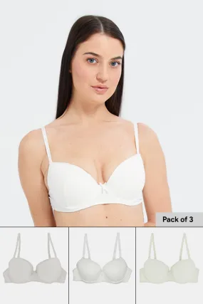 Women Assorted Lace Padded T-Shirt Bra Set (Pack of 3)