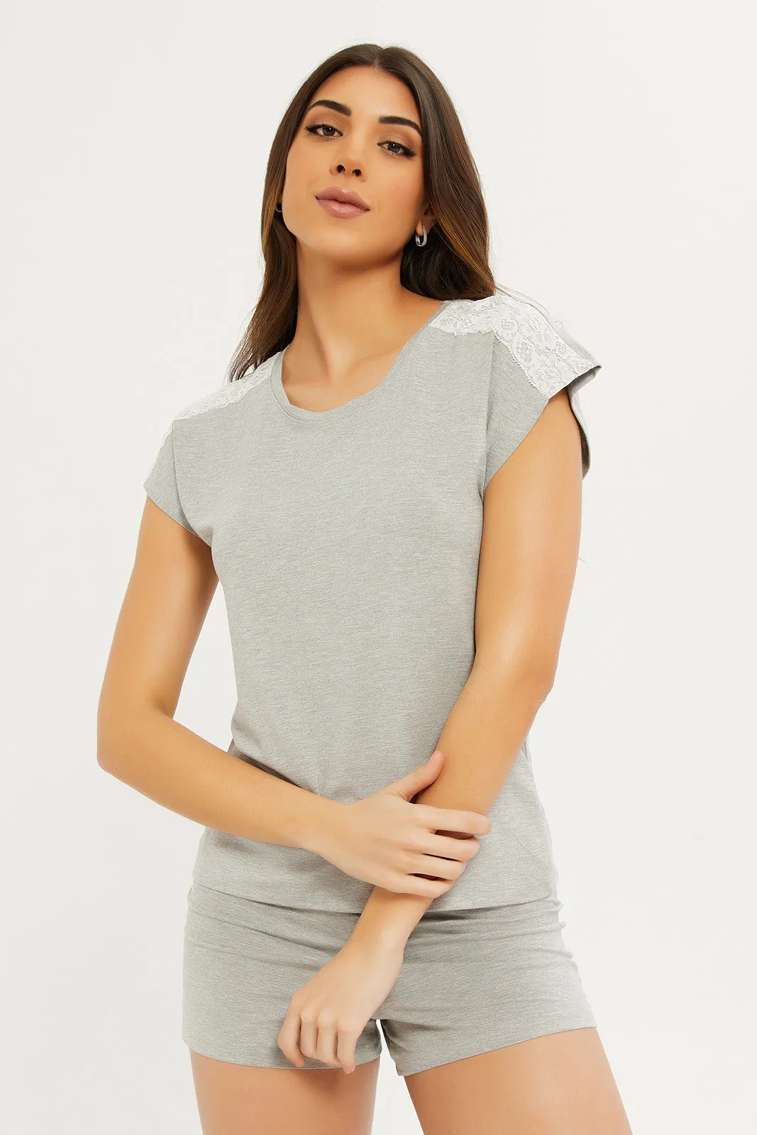 Women Grey Lace Cami Set (2 Piece)