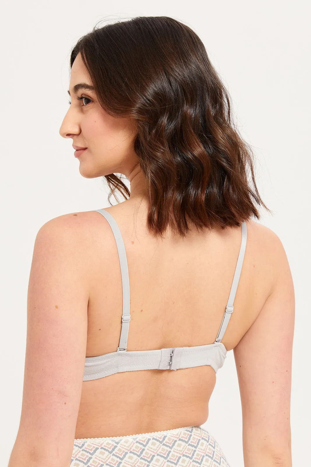 Women Grey Lace Padded T-Shirt Bra Set (Pack of 2)